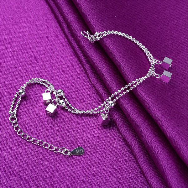 Silver-Plated Cube & Bead Double-Strand Anklet Supply