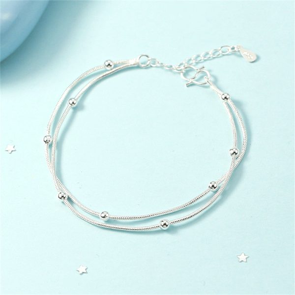 Silver-Plated Bead-Accent Layered Anklet Fashion