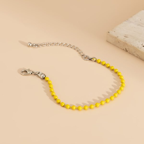 Yellow Enamel & Silver-Plated Beaded Chain Adjustable Bracelet Online now