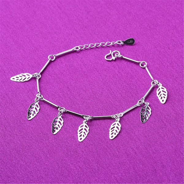 Silver-Plated Leaves Station Anklet Online