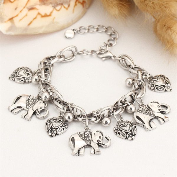 Silver-Plated Elephant Hearts Charm Anklet Online