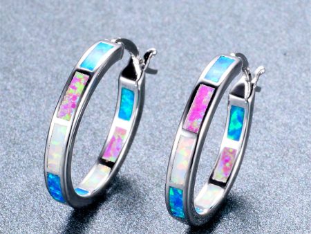 Blue Opal & Silver-Plated Color Block Channel Hoop Earrings on Sale