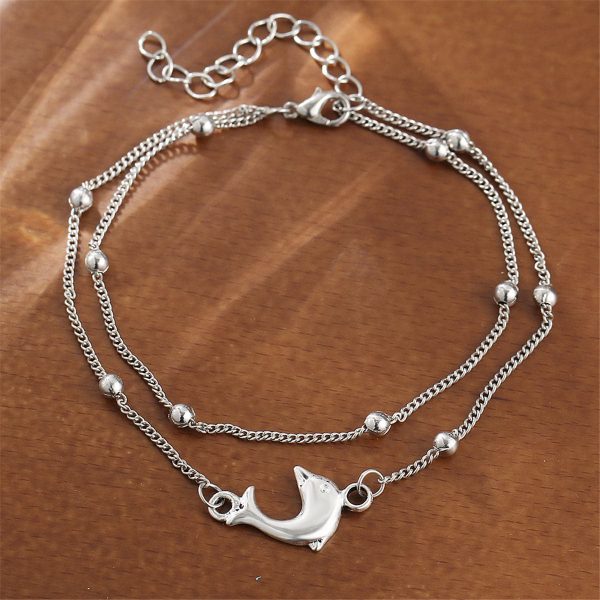 Silver-Plated Dolphin Layered Charm Anklet Supply