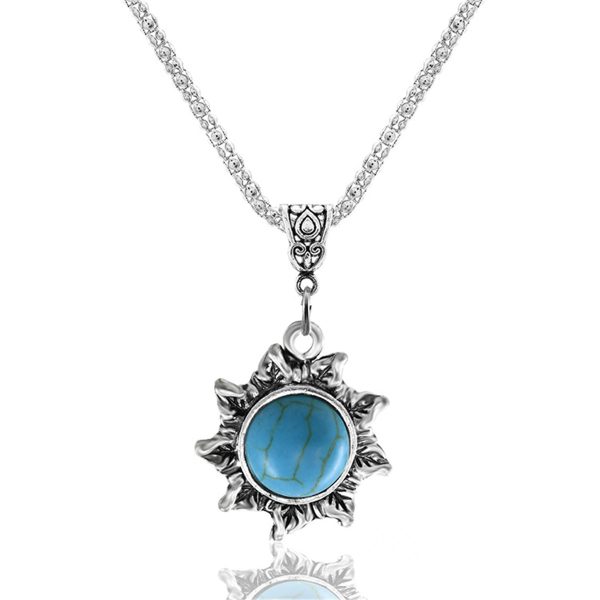 Turquoise & Silver-Plated Sun Pendant Necklace & Earrings For Discount