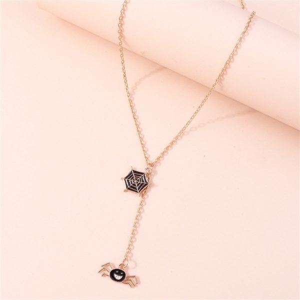 18K Gold-Plated & Black Enamel Spiderweb Pendant Necklace Discount