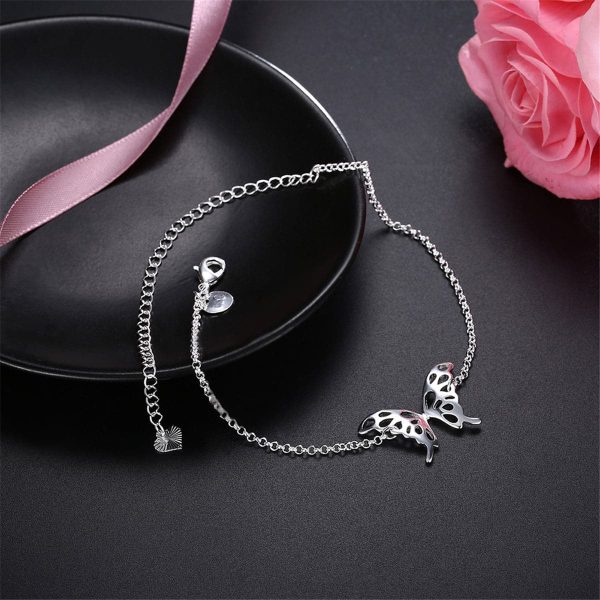 Silver-Plated Openwork Butterfly Anklet Supply