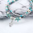 Turquoise & Silver-Plated Sea Turtle Layered Anklet Fashion