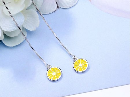 Yellow & Silver-Plated Lemon Threader Earrings For Sale