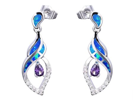 Blue Opal & Silver-Plated Drop Earrings Sale