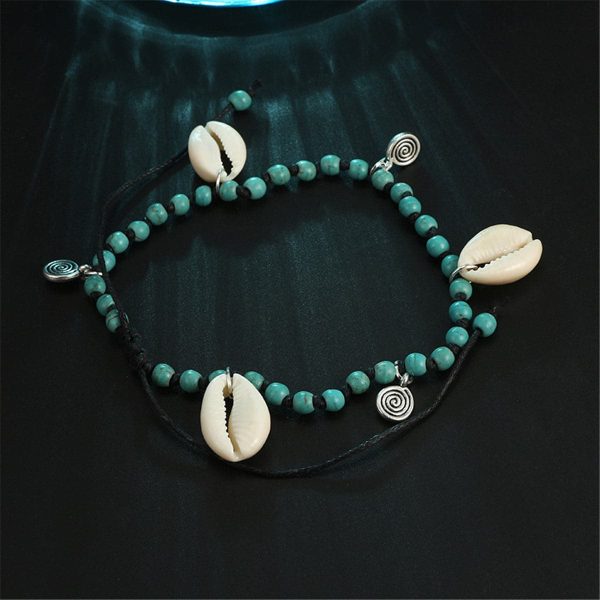 Turquoise & Silver-Plated Seashell Beaded Anklet For Discount