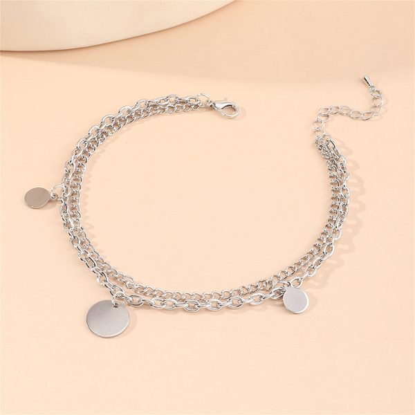 Silver-Plated Disc Layered Anklet Discount