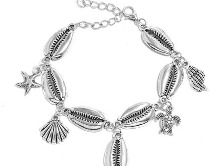 Silver-Plated Starfish & Shell Charm Anklet Cheap