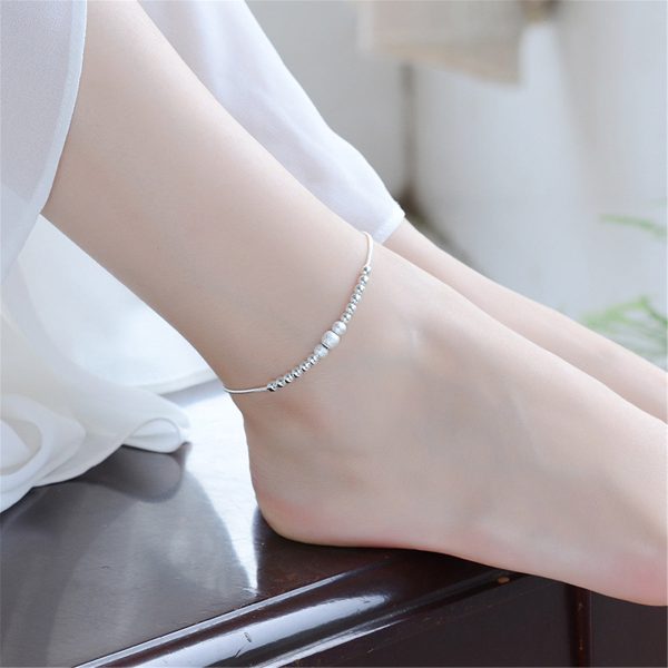 Silver-Plated Frosted Graduated Bead Anklet Cheap