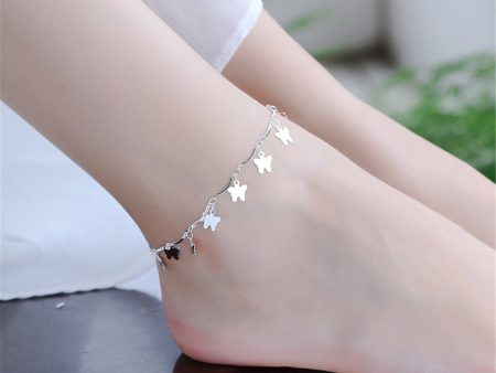 Silver-Plated Butterfly Charm Station Anklet Online Sale