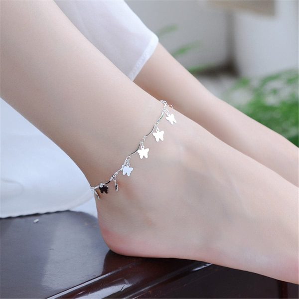 Silver-Plated Butterfly Charm Station Anklet Online Sale