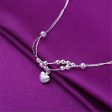 Silver-Plated Beaded Heart Charm Anklet Cheap