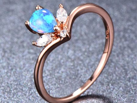 Blue Opal & Cubic Zirconia Trio Ring Fashion