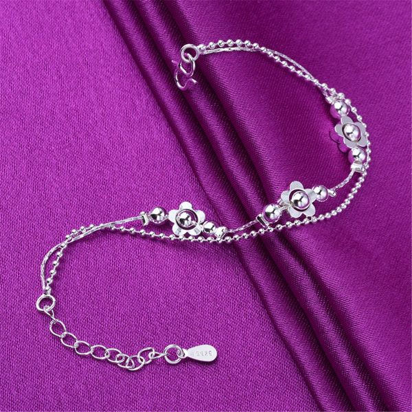 Silver-Plated Flower Station Layered Anklet Supply