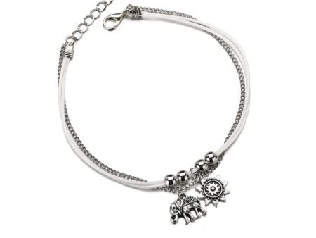 Silver-Plated Sun & Elephant Charm Anklet For Cheap