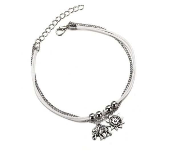 Silver-Plated Sun & Elephant Charm Anklet For Cheap