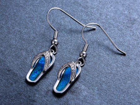 Blue Opal & Cubic Zirconia Flip-Flop Drop Earrings For Discount