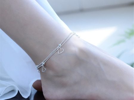 Silver-Plated Open Heart Layered Anklet Online now