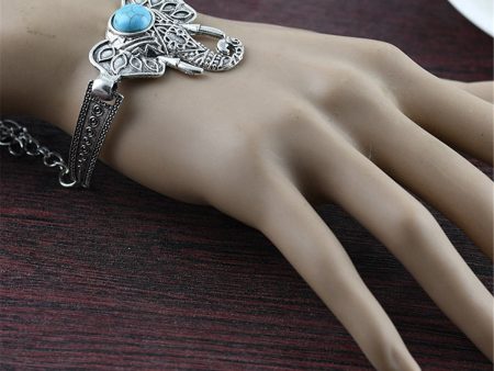 Turquoise & Silver-Plated Elephant Charm Bracelet on Sale