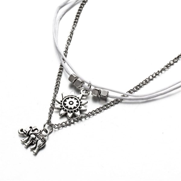 Silver-Plated Sun & Elephant Cham Layered Anklet For Discount