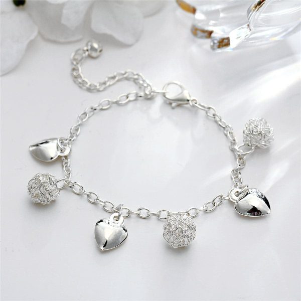 Silver-Plated Abstract Ball Heart Station Anklet Cheap