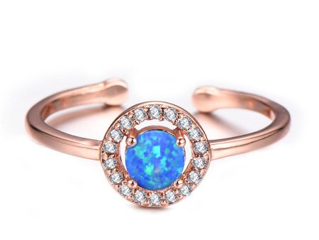 Blue Opal & 18K Rose Gold-Plated Halo Open Ring Hot on Sale