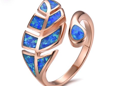 Blue Opal & 18K Rose Gold-Plated Leaf Bypass Ring Fashion