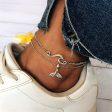 Silver-Plated Wave & Fish Tail Charm Layer Anklet on Sale