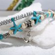 Turquoise & Silver-Plated Beaded Anchor Layered Anklet Online Sale