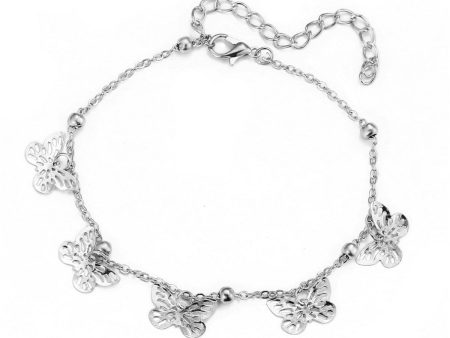 Silver-Plated Butterfly Station Anklet on Sale