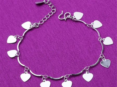 Silver-Plated Heart Station Anklet on Sale