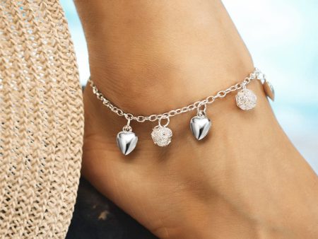 Silver-Plated Abstract Ball Heart Station Anklet Cheap