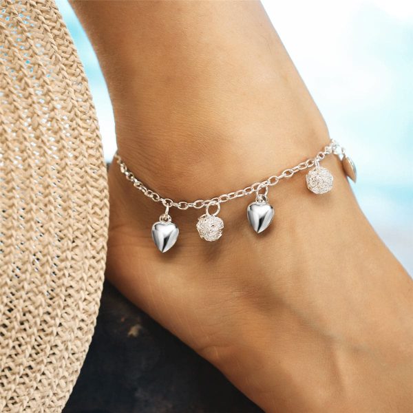 Silver-Plated Abstract Ball Heart Station Anklet Cheap