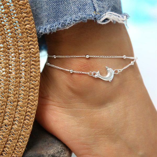 Silver-Plated Dolphin Layered Charm Anklet Supply