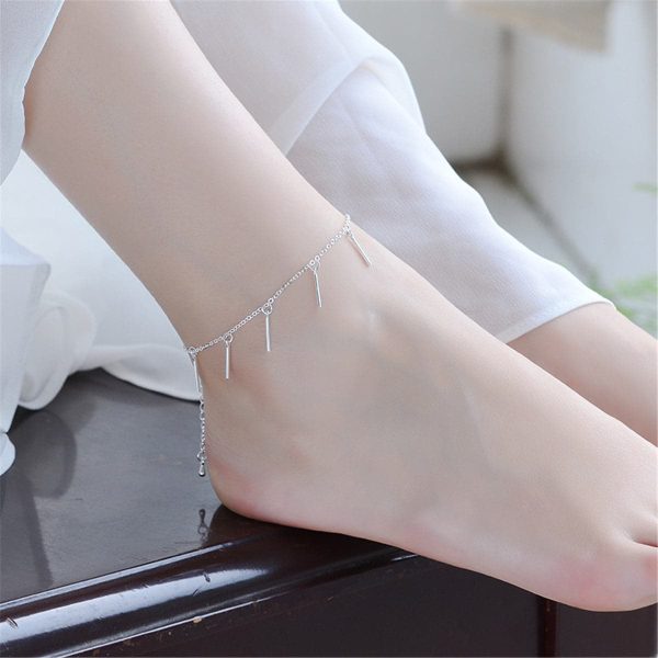 Silver-Plated Bar Station Anklet Sale