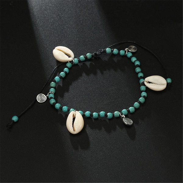 Turquoise & Silver-Plated Seashell Beaded Anklet For Discount