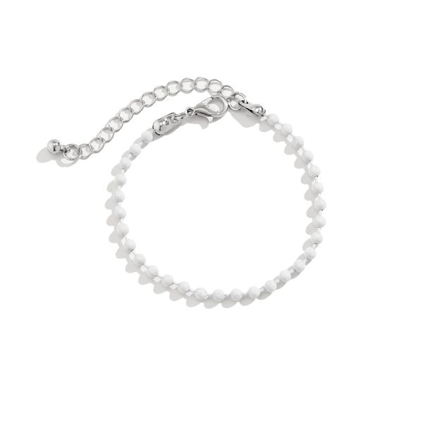 White Enamel & Silver-Plated Beaded Chain Adjustable Bracelet Fashion