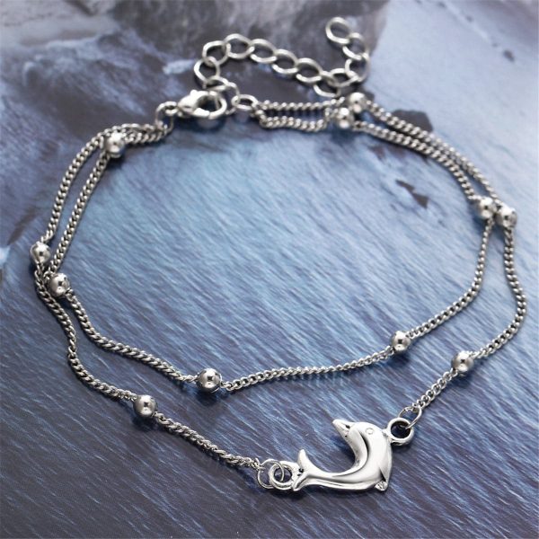 Silver-Plated Dolphin Layered Charm Anklet Supply