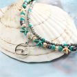 Turquoise & Silver-Plated Beaded Wave Layered Anklet on Sale