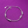 Silver-Plated Frosted Bead Double-Strand Anklet Fashion