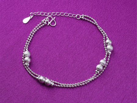 Silver-Plated Frosted Bead Double-Strand Anklet Fashion