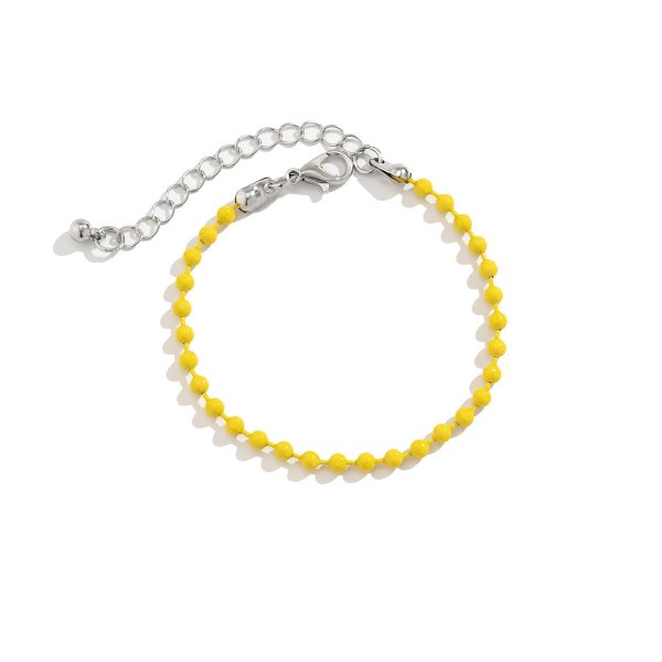 Yellow Enamel & Silver-Plated Beaded Chain Adjustable Bracelet Online now