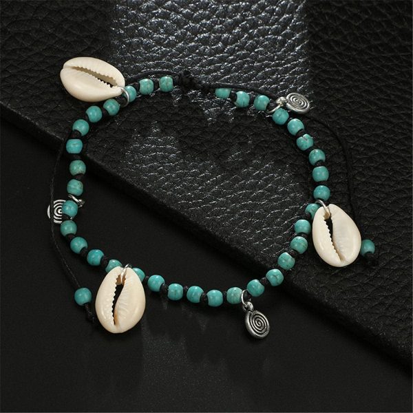 Turquoise & Silver-Plated Seashell Beaded Anklet For Discount