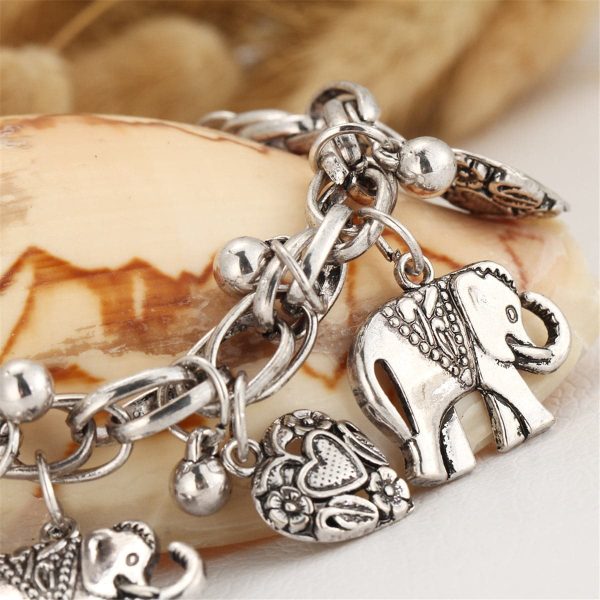 Silver-Plated Elephant Hearts Charm Anklet Online