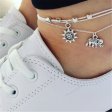 Silver-Plated Sun & Elephant Cham Layered Anklet For Discount