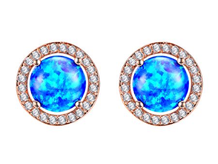 Blue Opal & Cubic Zirconia Round Halo Stud Earrings Fashion